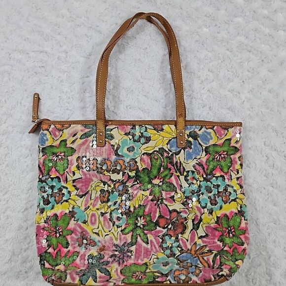 Nine West sequin tote multi color floral with clear sequins bobo chic summer - Picture 8 of 13